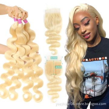 wholesale 613 8A 10A brazilian straight body water deep wave 613 100% virgin human hair bundles with lace frontal closure
